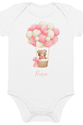 Personalised Name Bear Pink Hot Air Baloon Bodysuit - Bodysuits