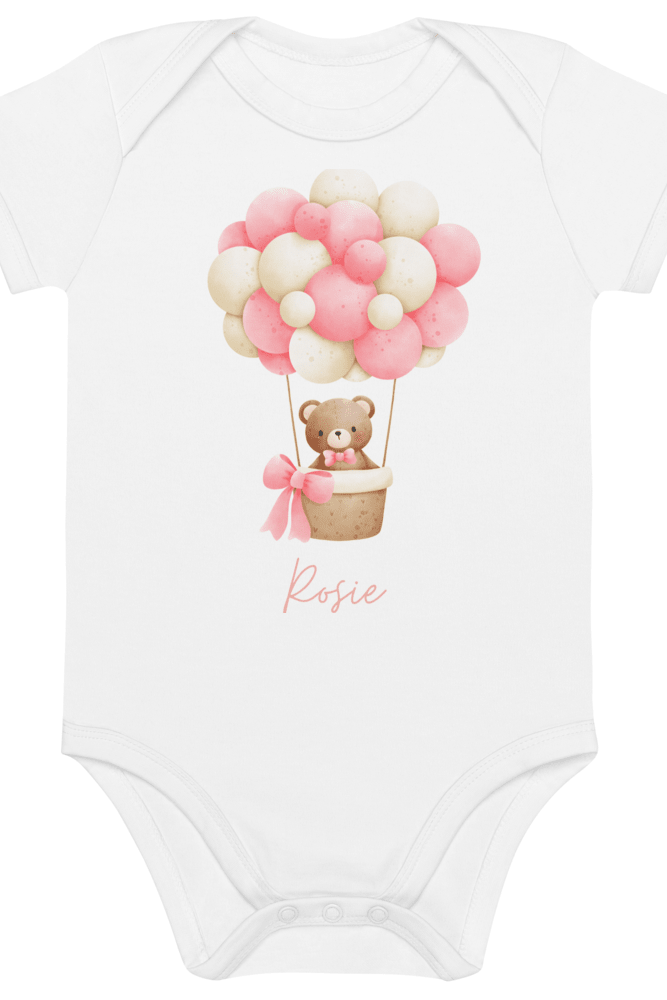 Personalised Name Bear Pink Hot Air Baloon Bodysuit - Bodysuits