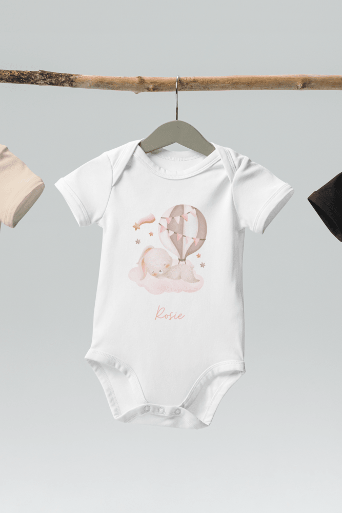 Personalised Name Bunny Hot Air Baloon Bodysuit - Bodysuits