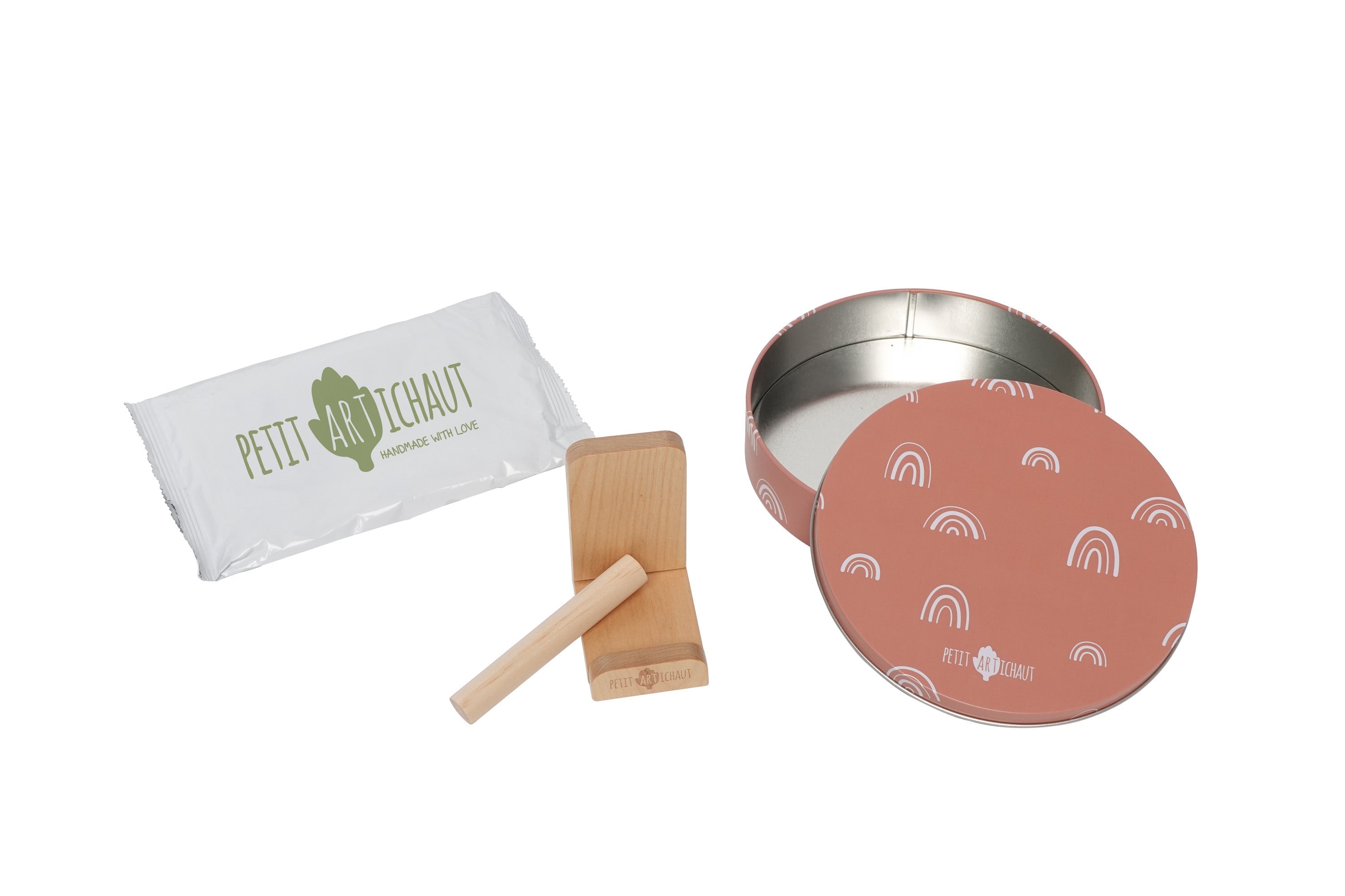 Petit Artichaut Baby Imprint Round Tin Keepsake - Rainbow Terracotta - Keepsake
