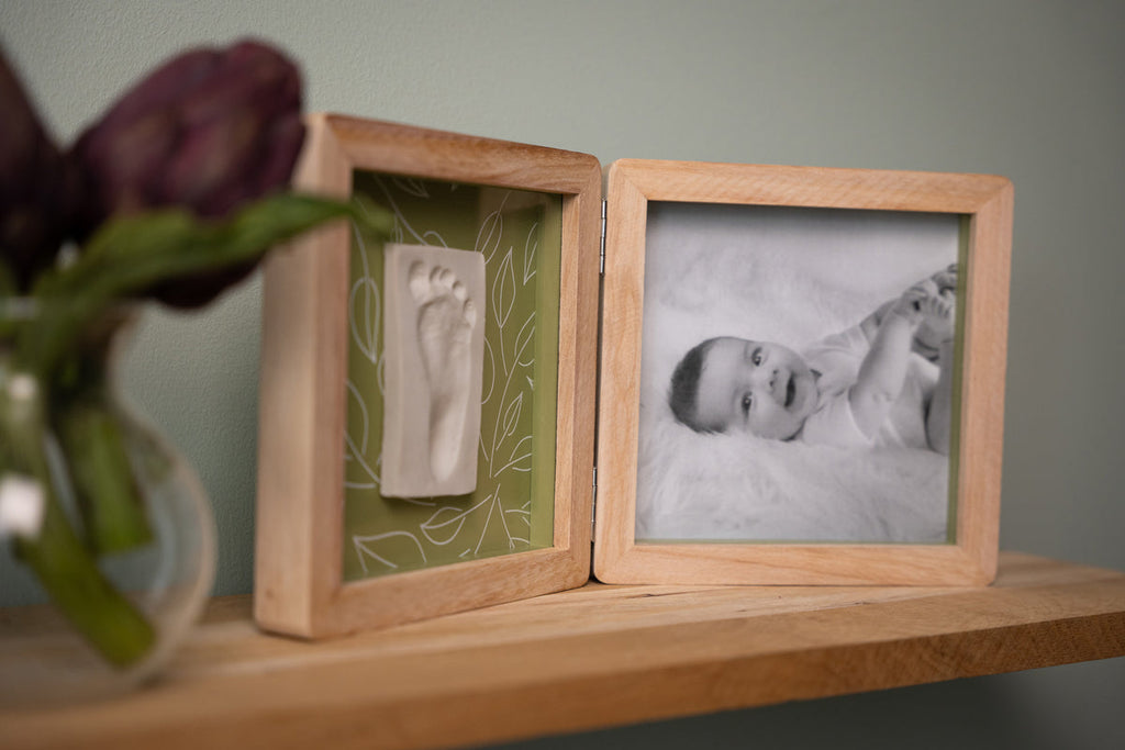 Petit Artichaut Double Frame Baby Photo & Imprint Keepsake - Olive Tree - Keepsake