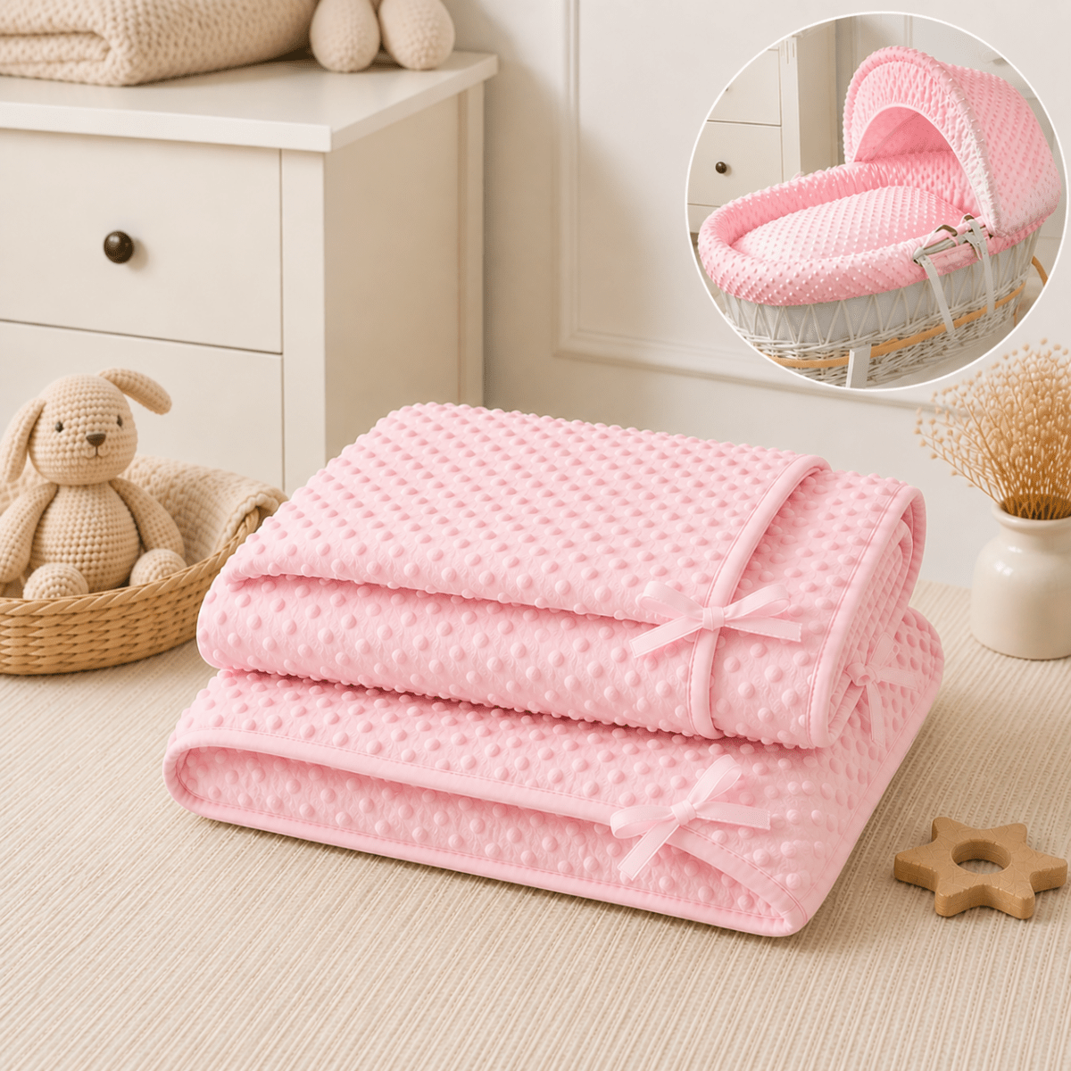 Pink Dimple Moses Basket Bedding Set (Basket Not Included!)