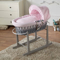 Pink Waffle Grey Wicker Baby Moses Basket With Stand-0