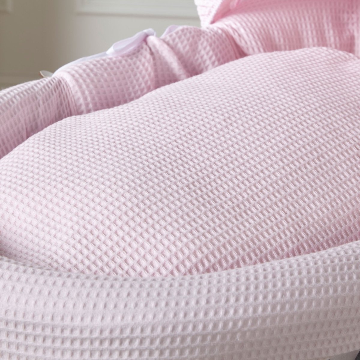 Pink Waffle Grey Wicker Baby Moses Basket With Stand - Wicker Moses Basket