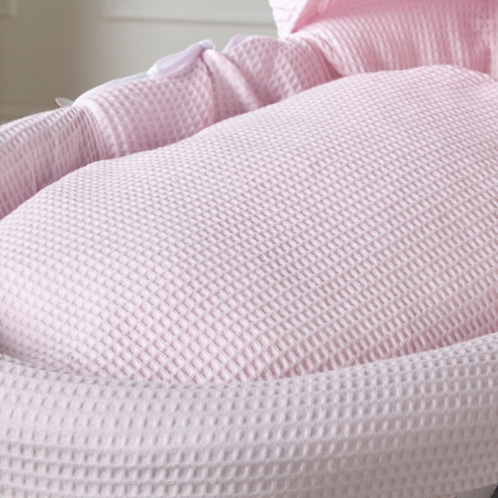 Pink Waffle Grey Wicker Baby Moses Basket With Stand-4