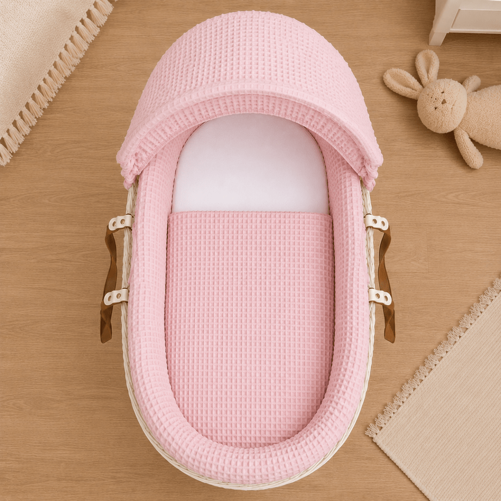 Pink Waffle Moses Basket Bedding Set (Basket Not Included!)