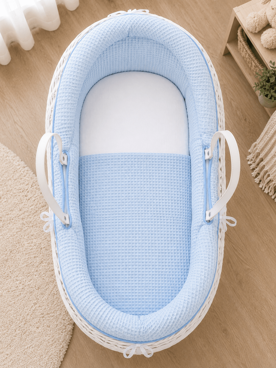 Pod Blue Waffle Moses Basket Bedding Set (Basket Not Included!)
