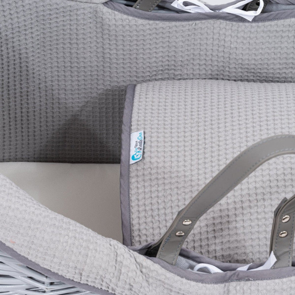 Pod Grey Waffle Moses Basket Bedding Set (Basket Not Included!)
