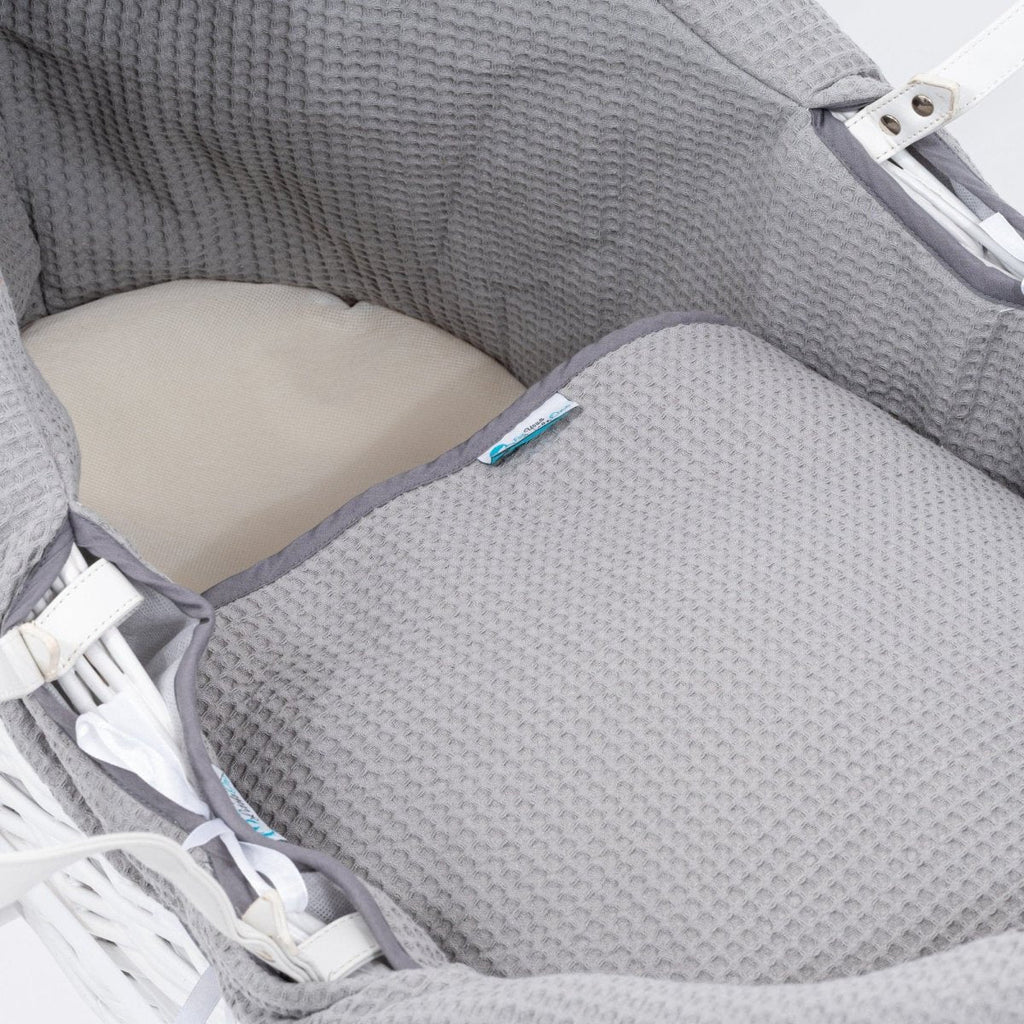 Pod Grey Waffle Moses Basket Bedding Set (Basket Not Included!)