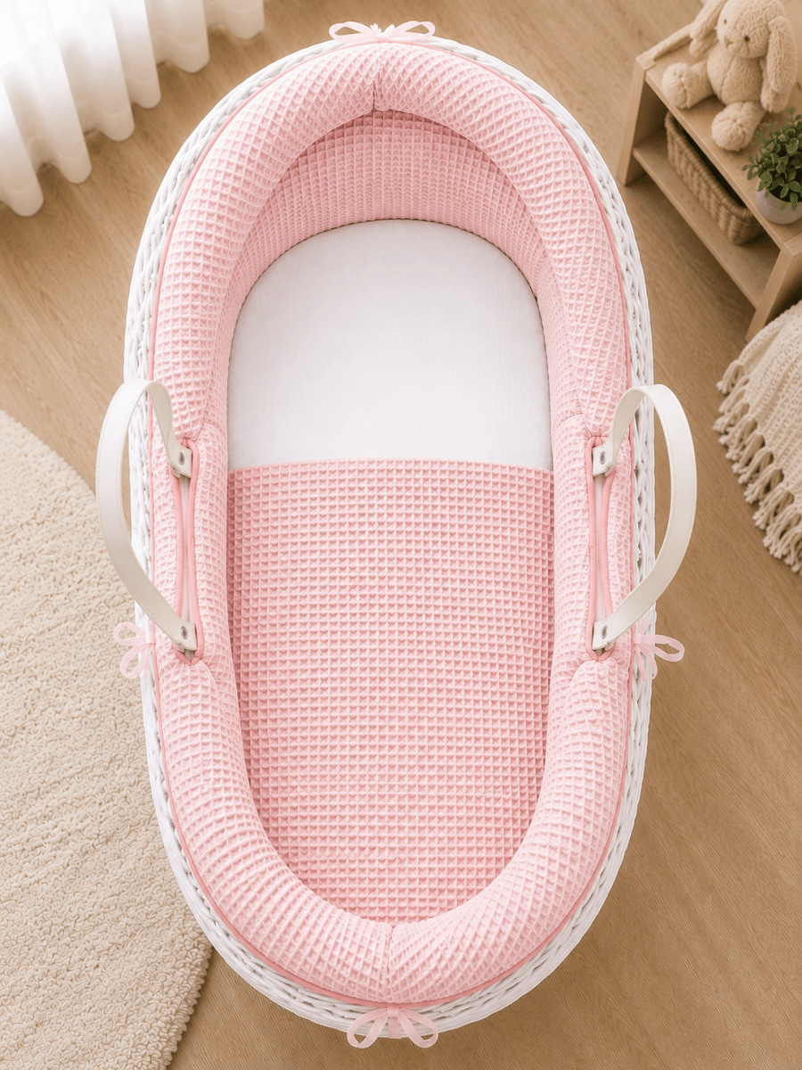 Pod Pink Waffle Moses Basket Bedding Set (Basket Not Included!)