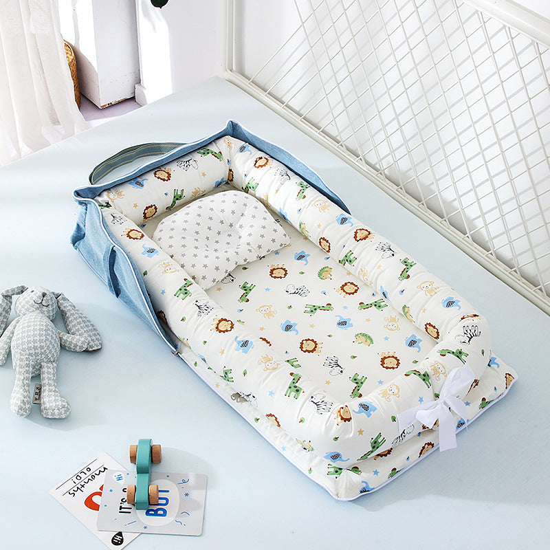 Cotton Portable Baby Crib Newborn Foldable - Animal World Blue