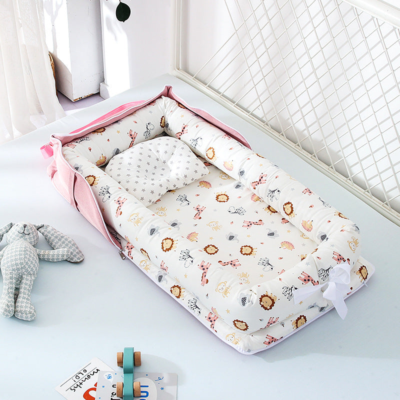 Cotton Portable Baby Crib Newborn Foldable - Animal World Pink