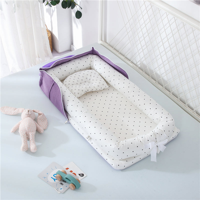 Cotton Portable Baby Crib Newborn Foldable - Black white dots