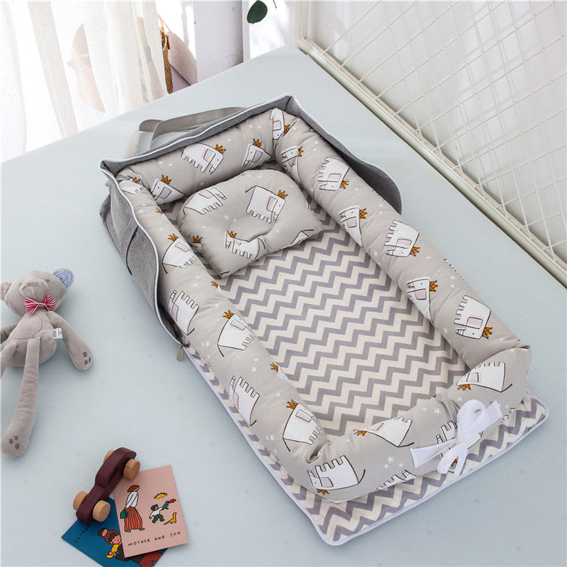 Cotton Portable Baby Crib Newborn Foldable - Elephant grey