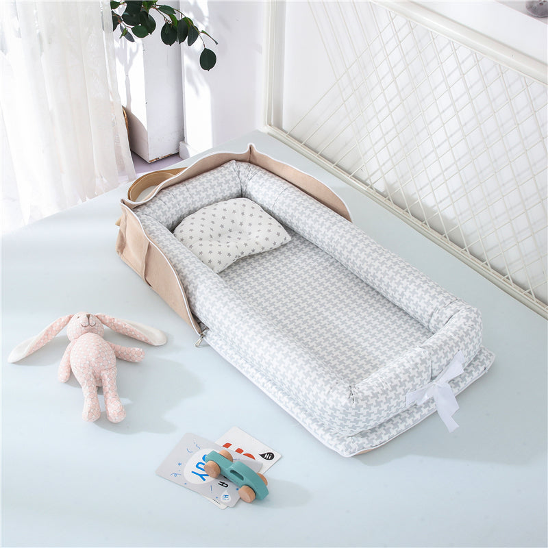 Cotton Portable Baby Crib Newborn Foldable - Houndstooth grey