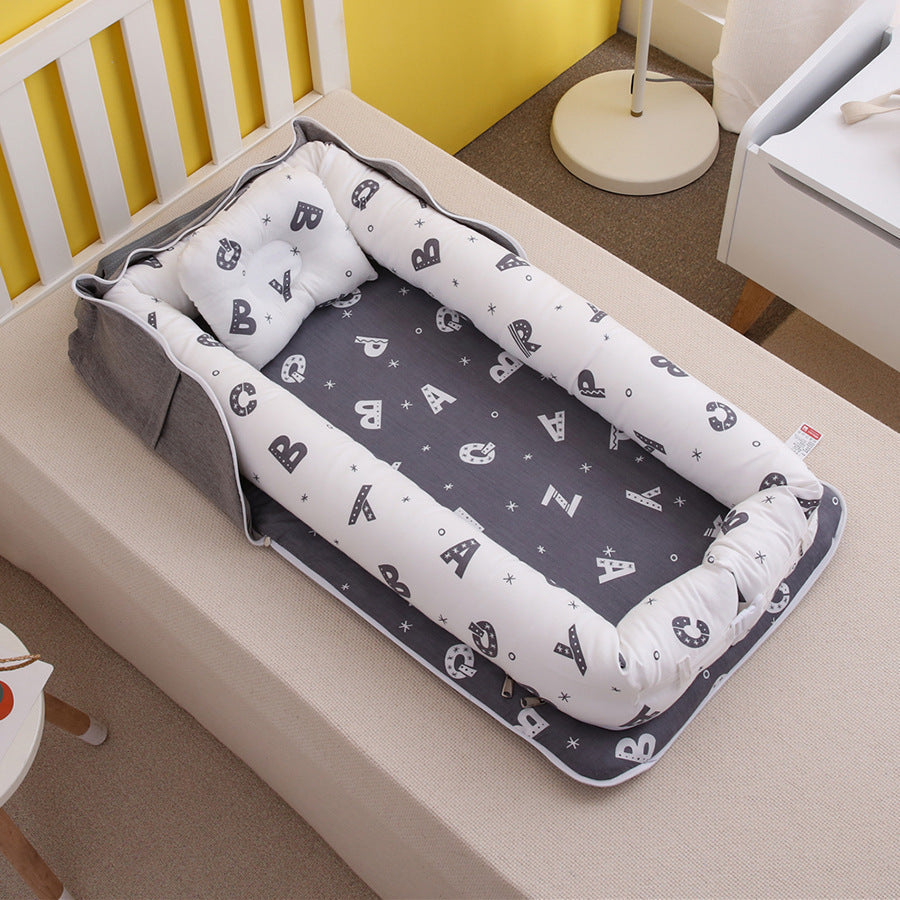 Cotton Portable Baby Crib Newborn Foldable - Letter Grey