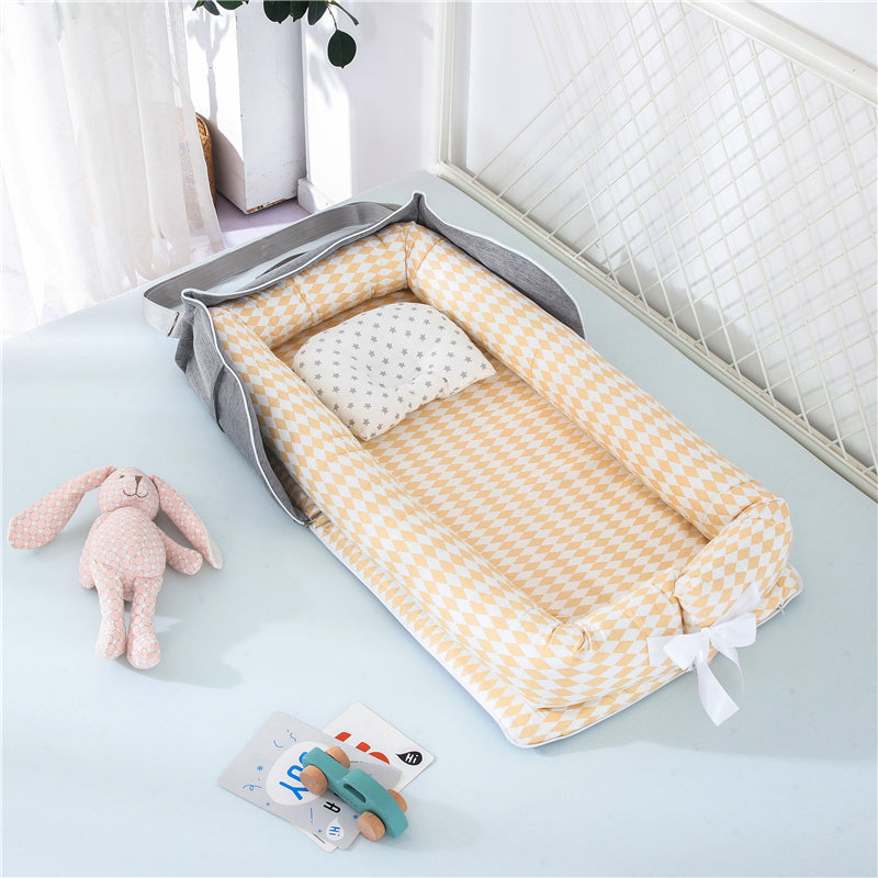 Cotton Portable Baby Crib Newborn Foldable - Linger yellow