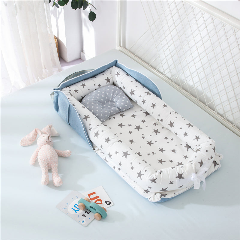Cotton Portable Baby Crib Newborn Foldable - Pentagram grey