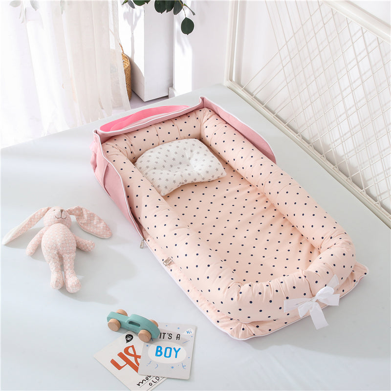 Cotton Portable Baby Crib Newborn Foldable - Pink dots
