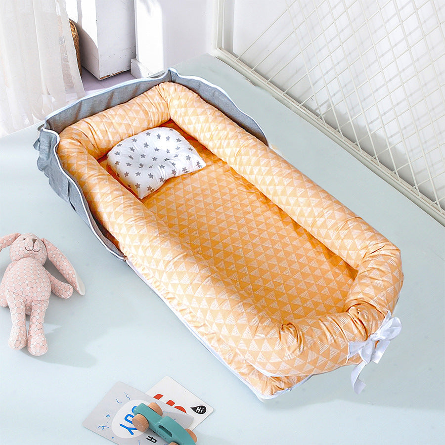 Cotton Portable Baby Crib Newborn Foldable - Rhombic yellow