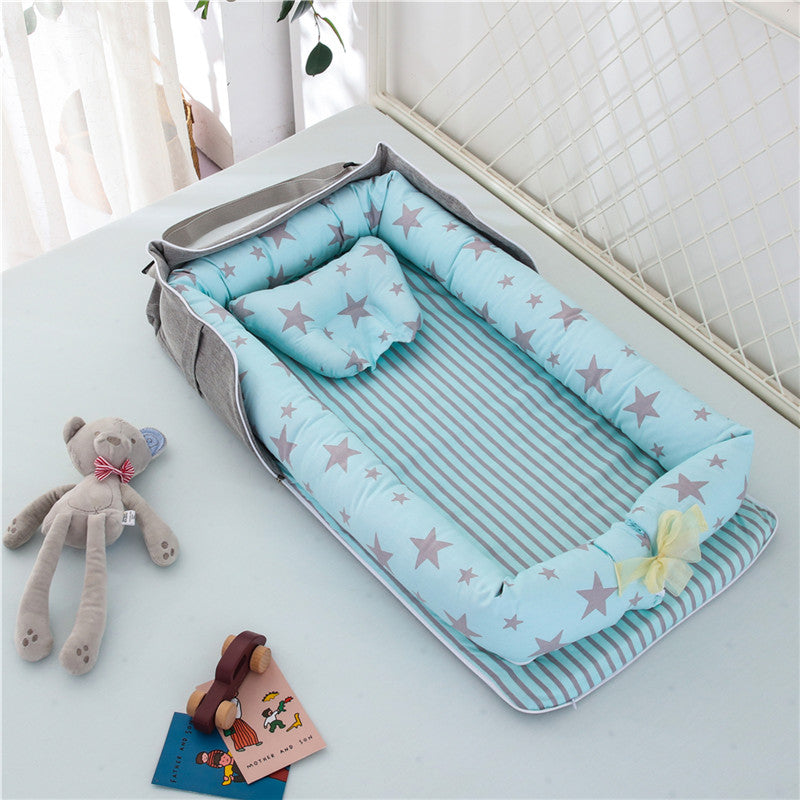 Cotton Portable Baby Crib Newborn Foldable - Starry sky Blue