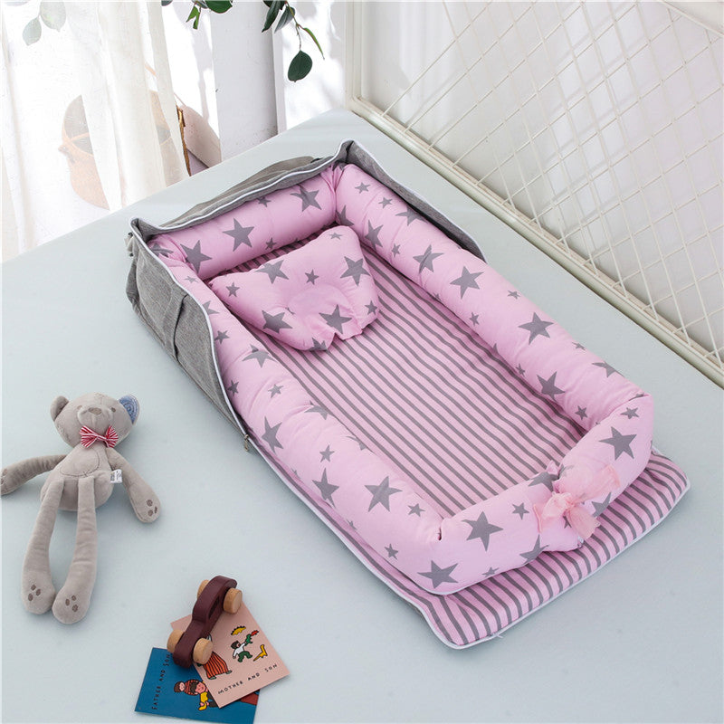 Cotton Portable Baby Crib Newborn Foldable - Starry sky pink