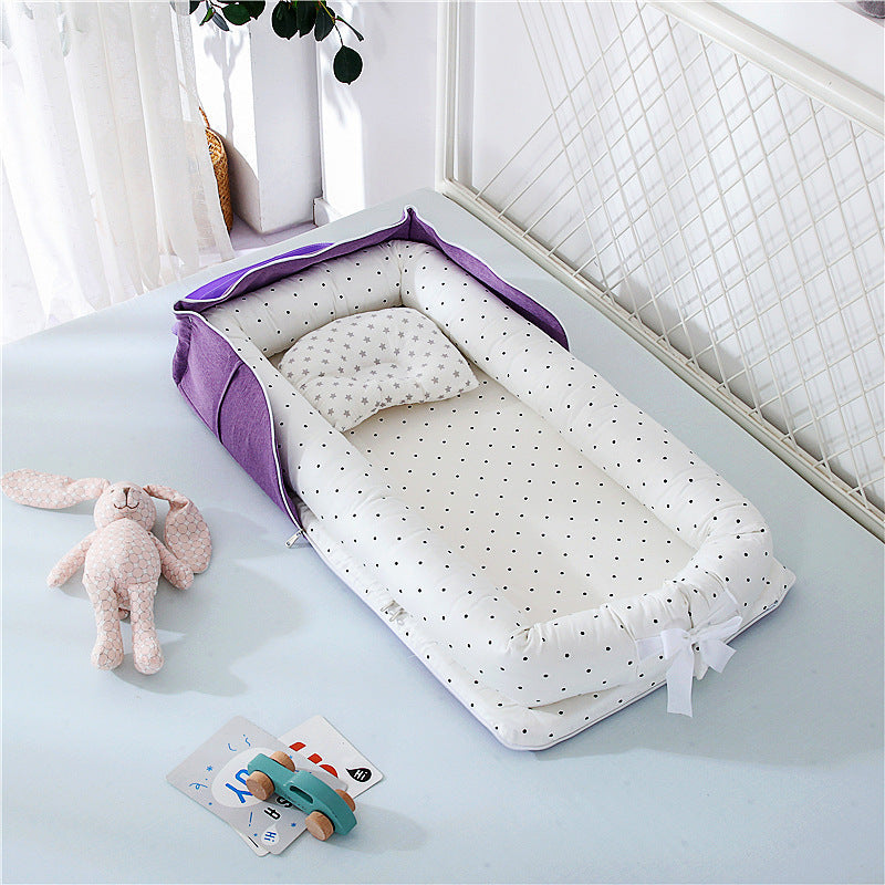Cotton Portable Foldable Baby Bed - Black white dot
