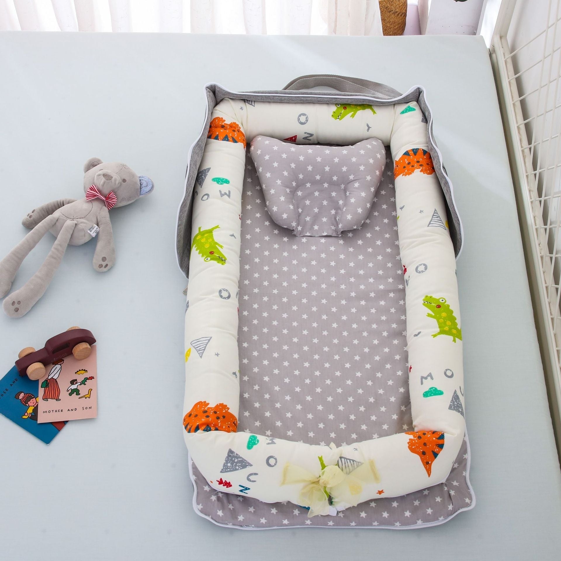 Cotton Portable Foldable Baby Bed - Dinosaur