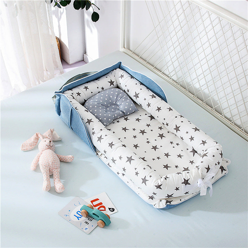Cotton Portable Foldable Baby Bed - Gray stars