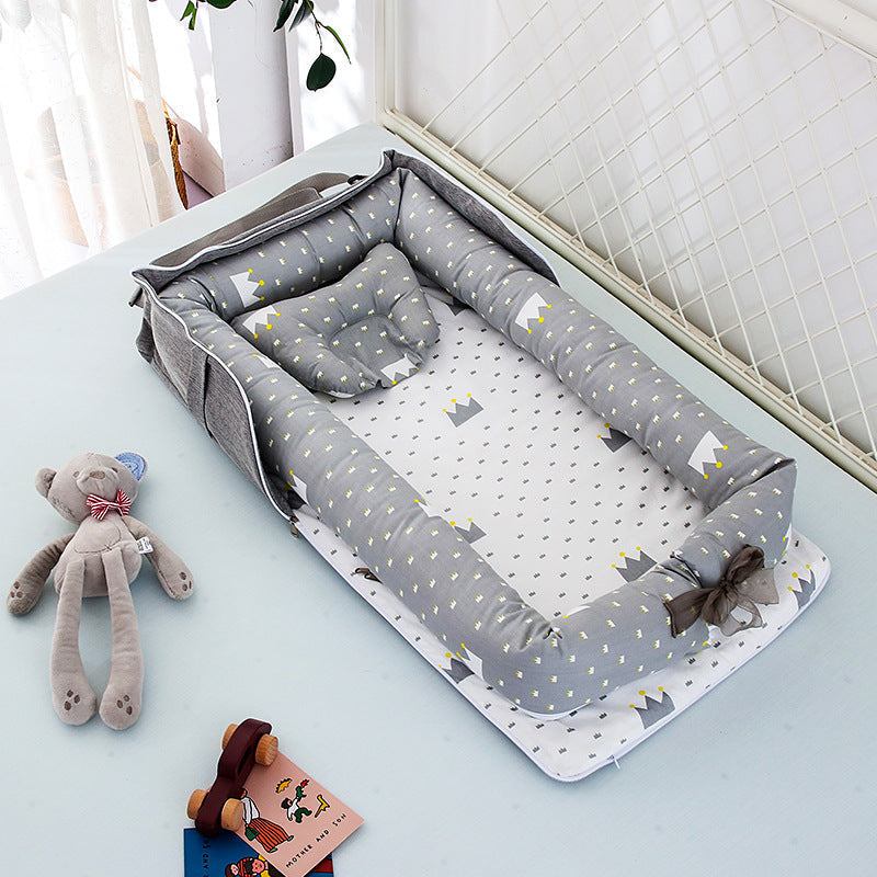 Cotton Portable Foldable Baby Bed - Grey Crown