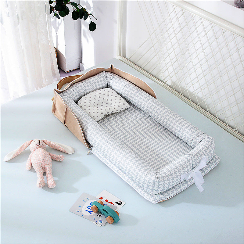 Cotton Portable Foldable Baby Bed - Houndstooth