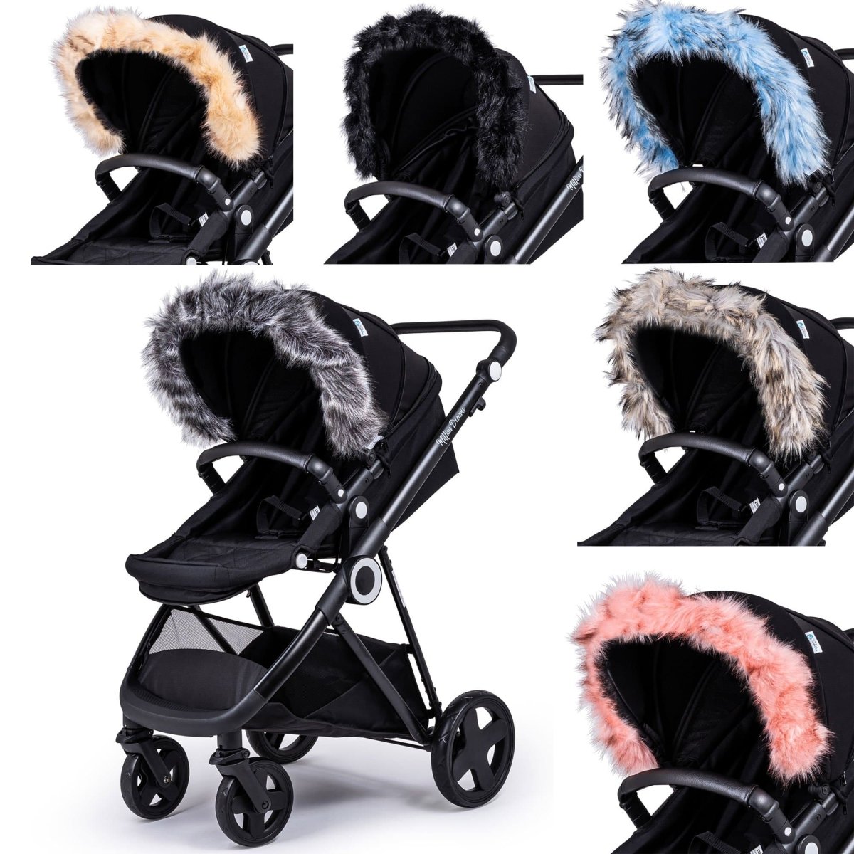 Pram Fur Hood Trim Attachment for Pushchair - Fur Hood