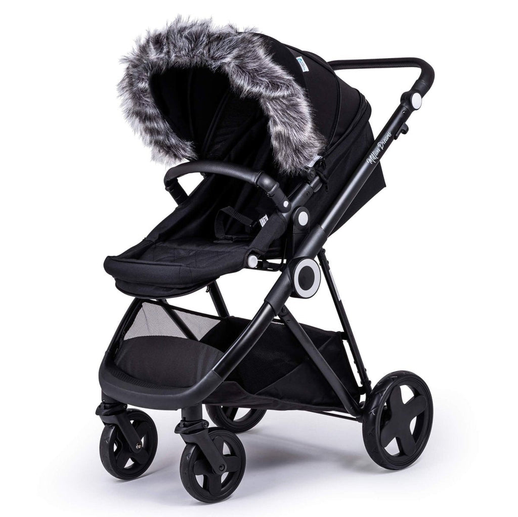 Pram Fur Hood Trim Attachment for Pushchair - Dark Grey / Fits All Models - Fur Hood