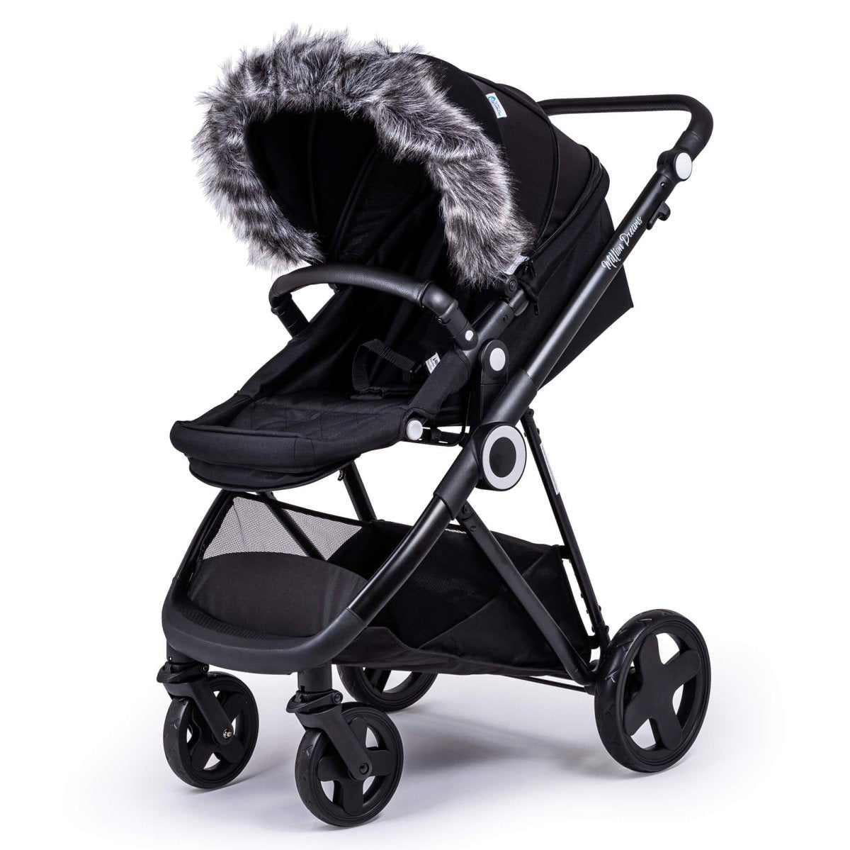 Pram Fur Hood Trim Attachment for Pushchair - Dark Grey / Fits All Models - Fur Hood