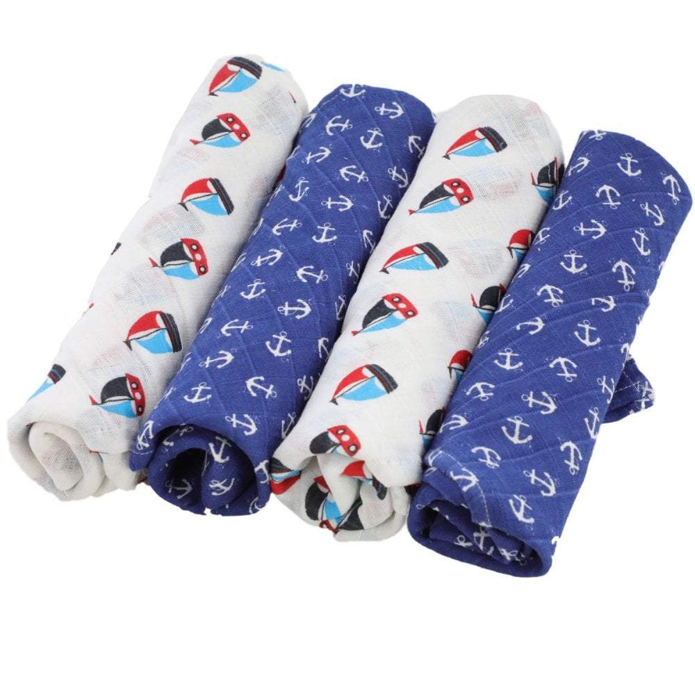 Printed Muslin Squares 100% Cotton 80x80cm - 12 / Blue Anchor - Baby Muslin Squares