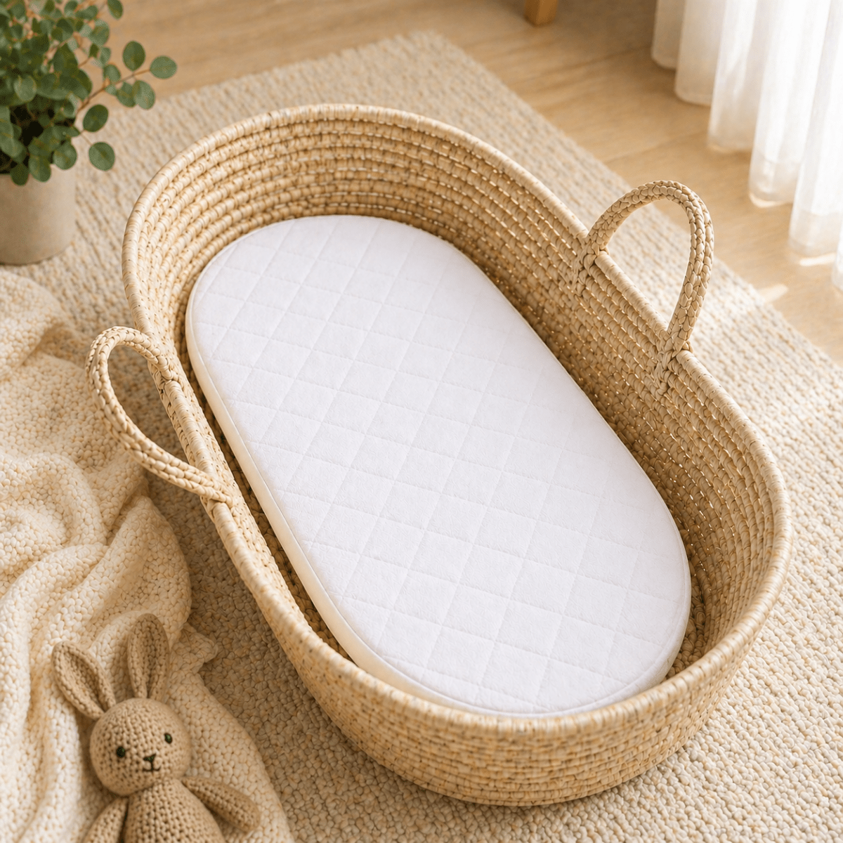 Quilted Moses Basket Mattress 66 x 28 x 3 cm - Moses Basket Mattress