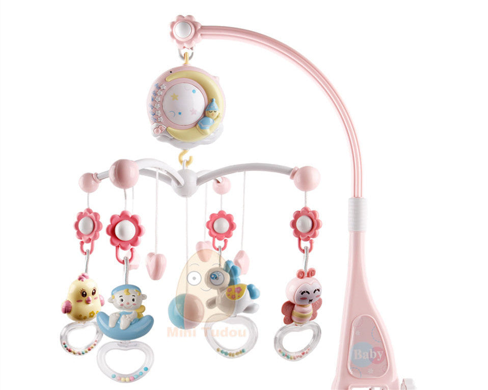 Baby Rattles Crib Mobiles Toy Holder Rotating Mobile Bed Bell Musical Box Projection Newborn Infant Baby Boy Toys - Pink