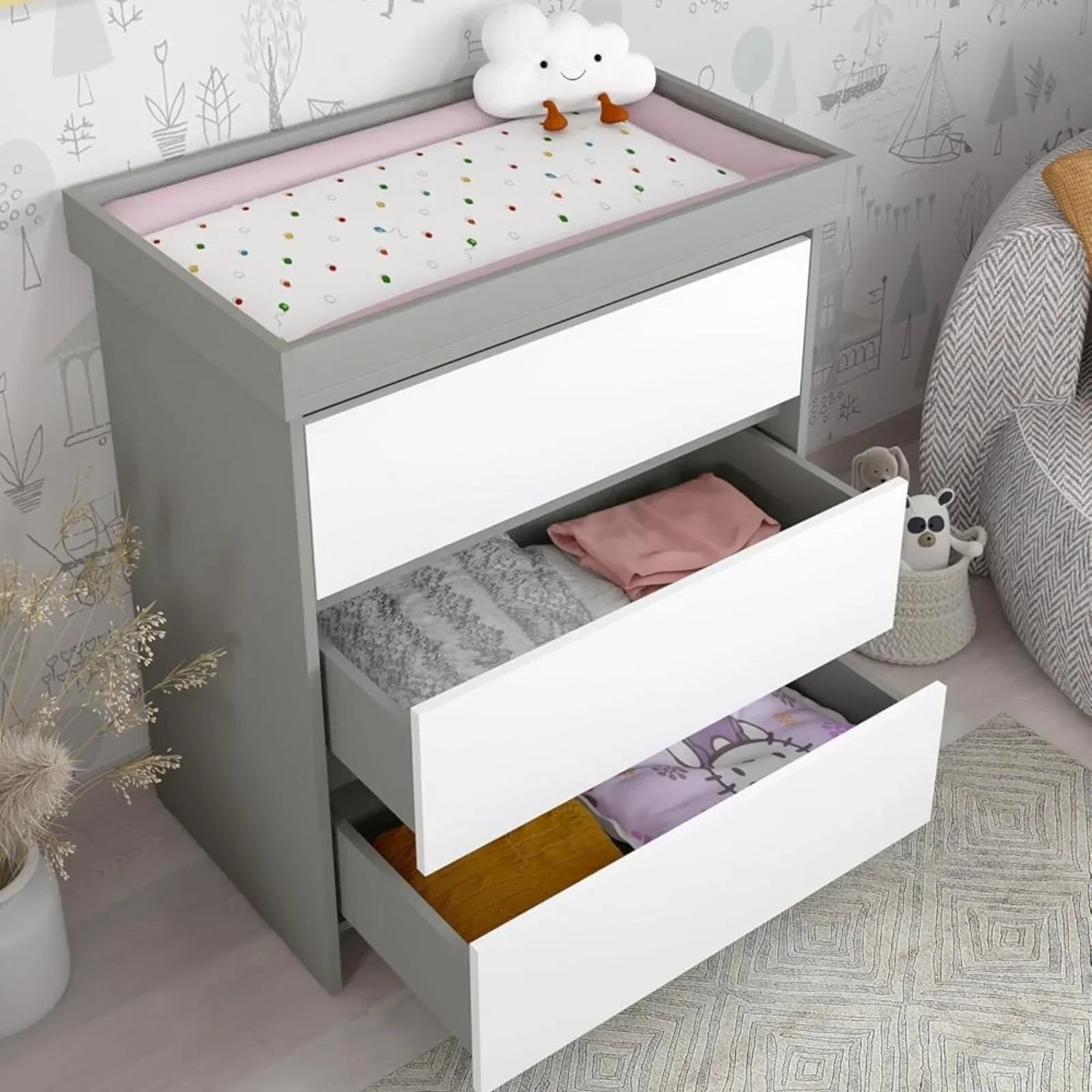 Shefa Kids 880 Baby Changing Unit - Grey/White - Grey/White - Changing Tables