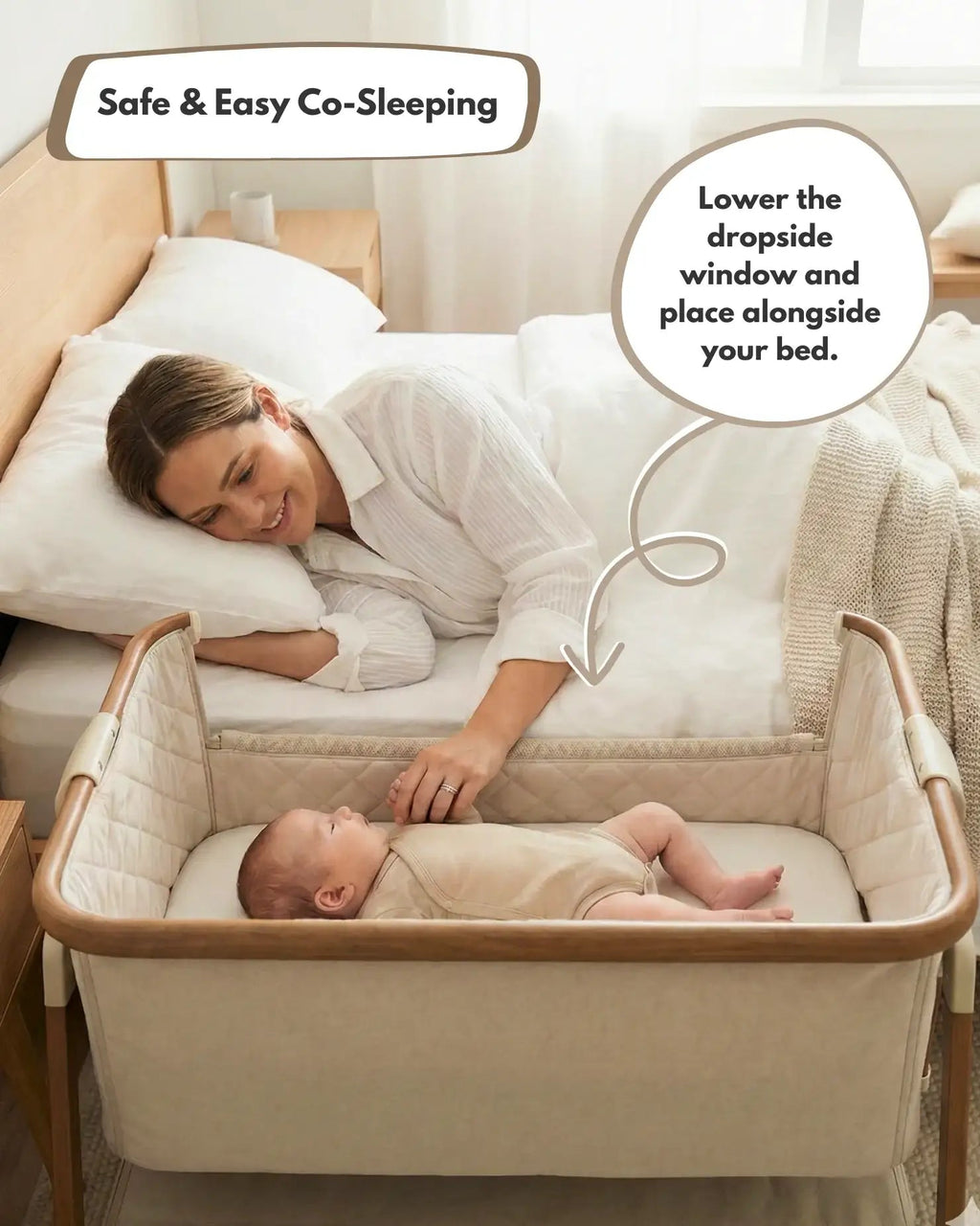 Sona Next To Me Crib - Beige - Bedside Crib