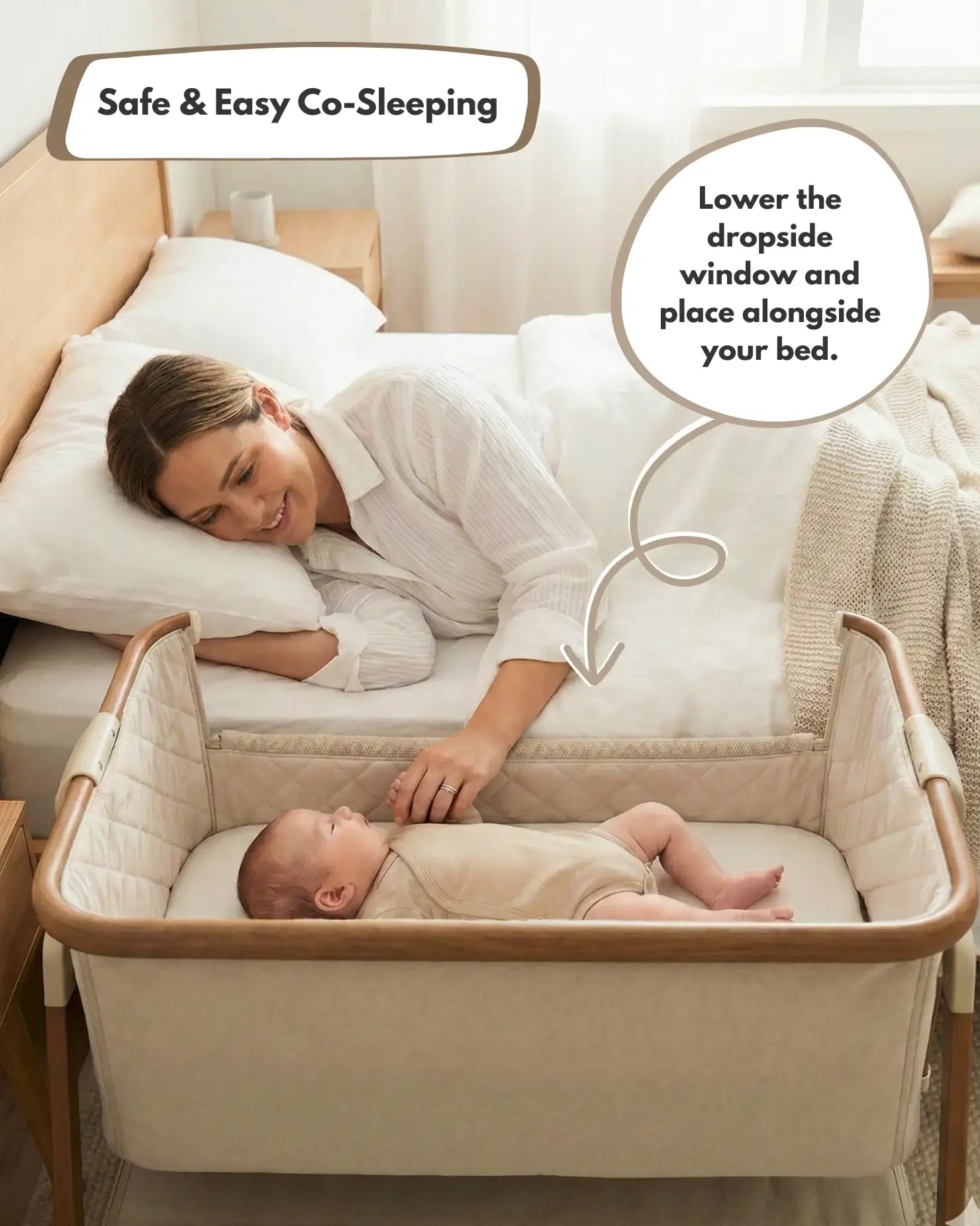 Sona Next To Me Crib - Beige - Bedside Crib