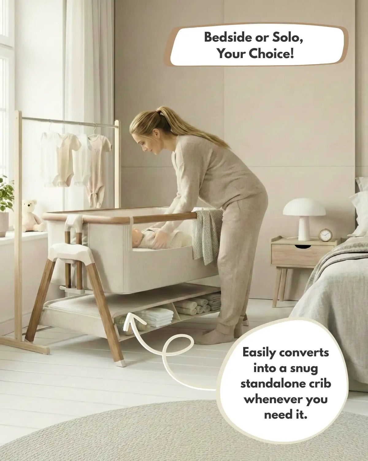 Sona Next To Me Crib - Beige - Bedside Crib