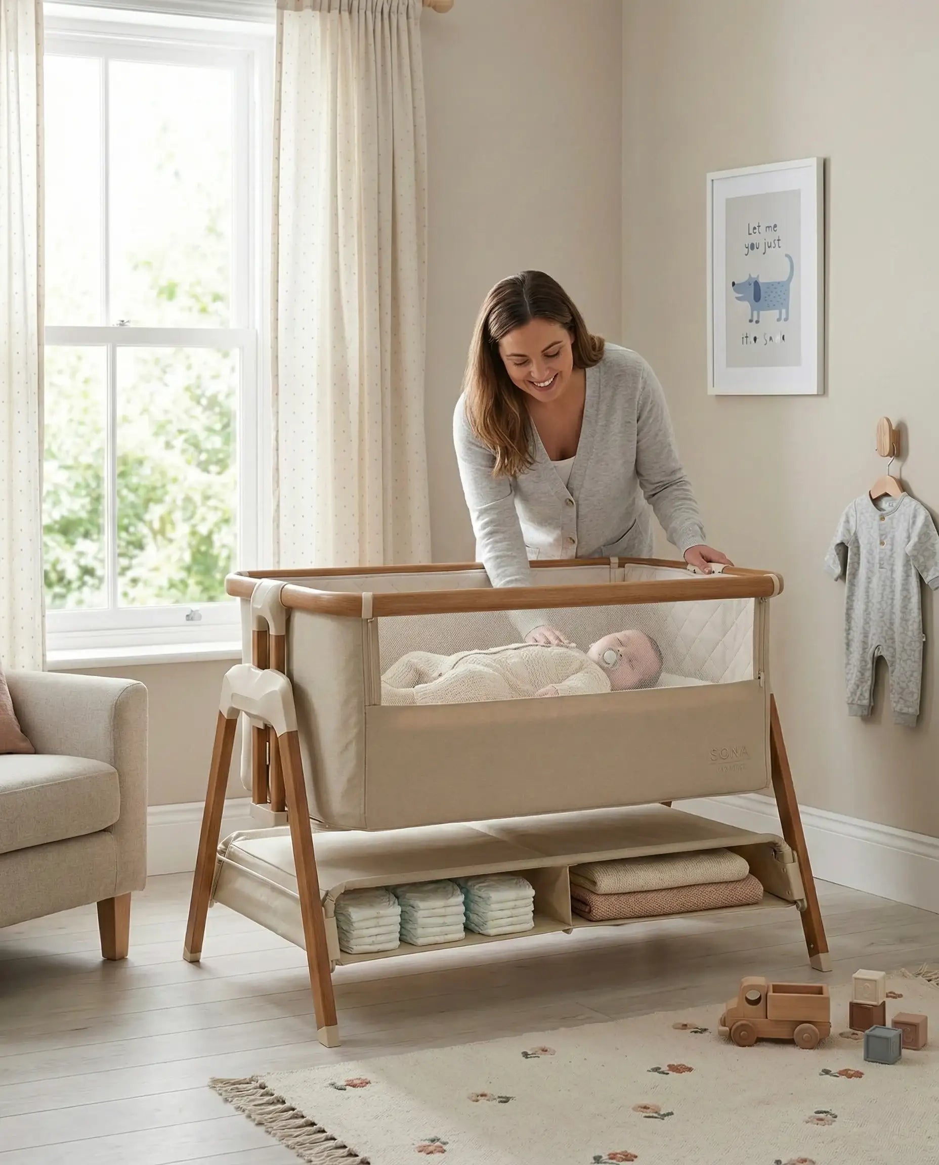 Sona Next To Me Crib - Beige - Bedside Crib