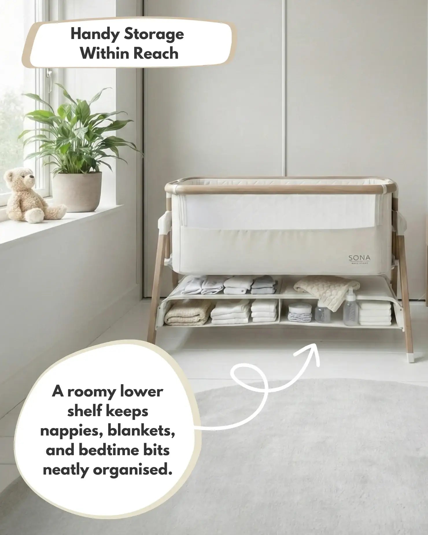 Sona Next To Me Crib - Beige - Bedside Crib