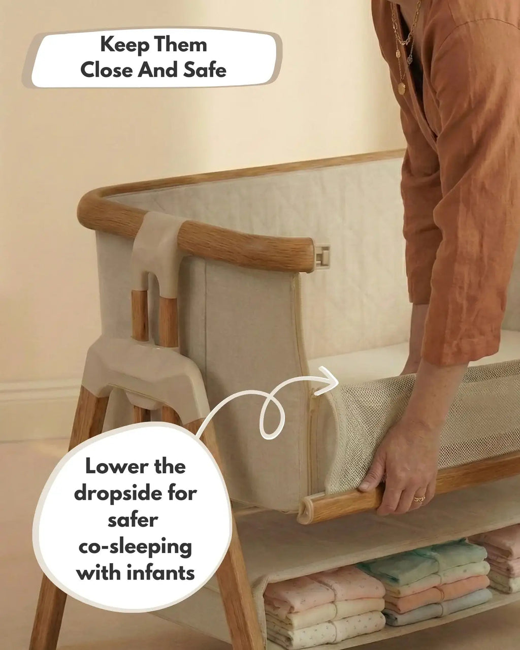Sona Next To Me Crib - Beige - Bedside Crib