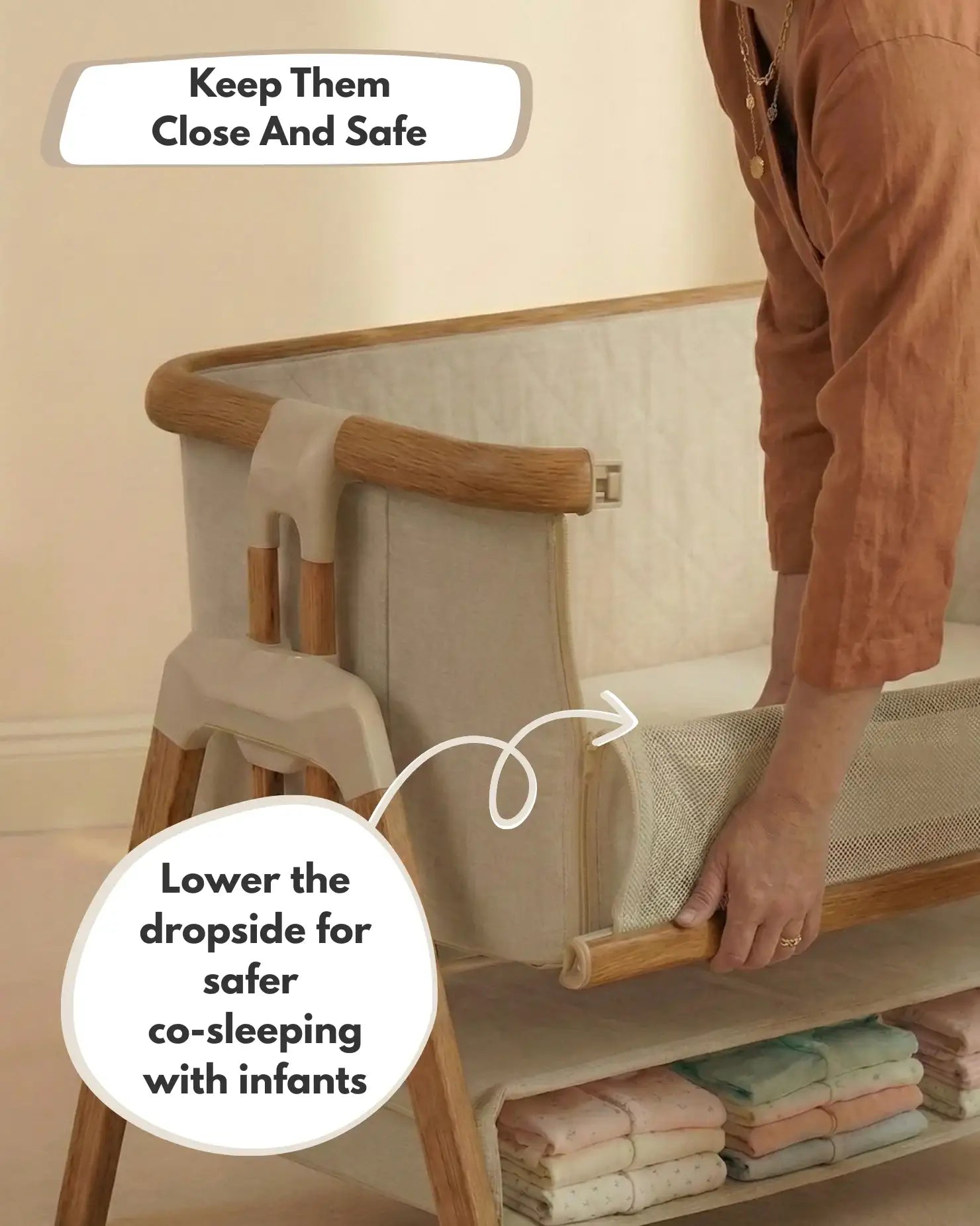 Sona Next To Me Crib - Beige - Bedside Crib