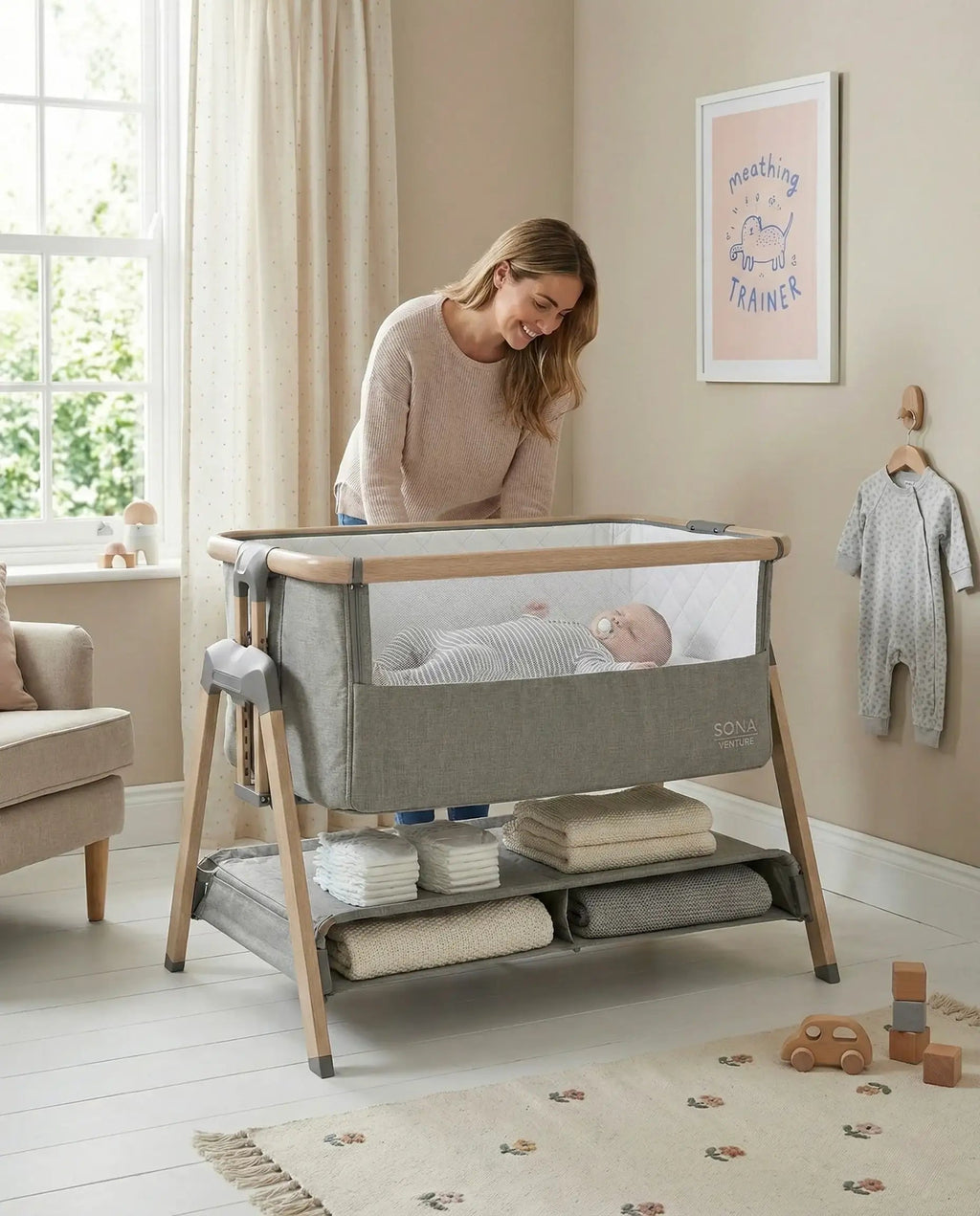 Sona Next To Me Crib - Grey - Bedside Crib