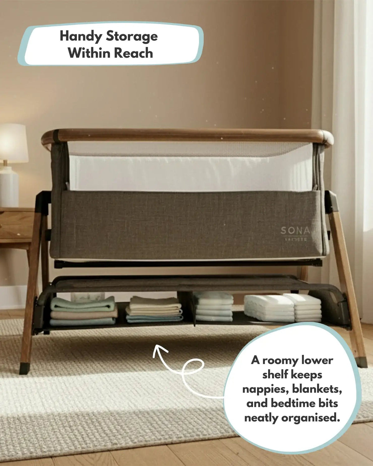 Sona Next To Me Crib - Grey - Bedside Crib