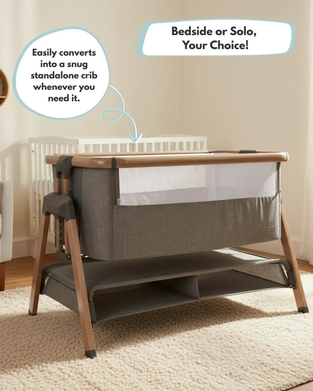 Sona Next To Me Crib - Grey - Bedside Crib