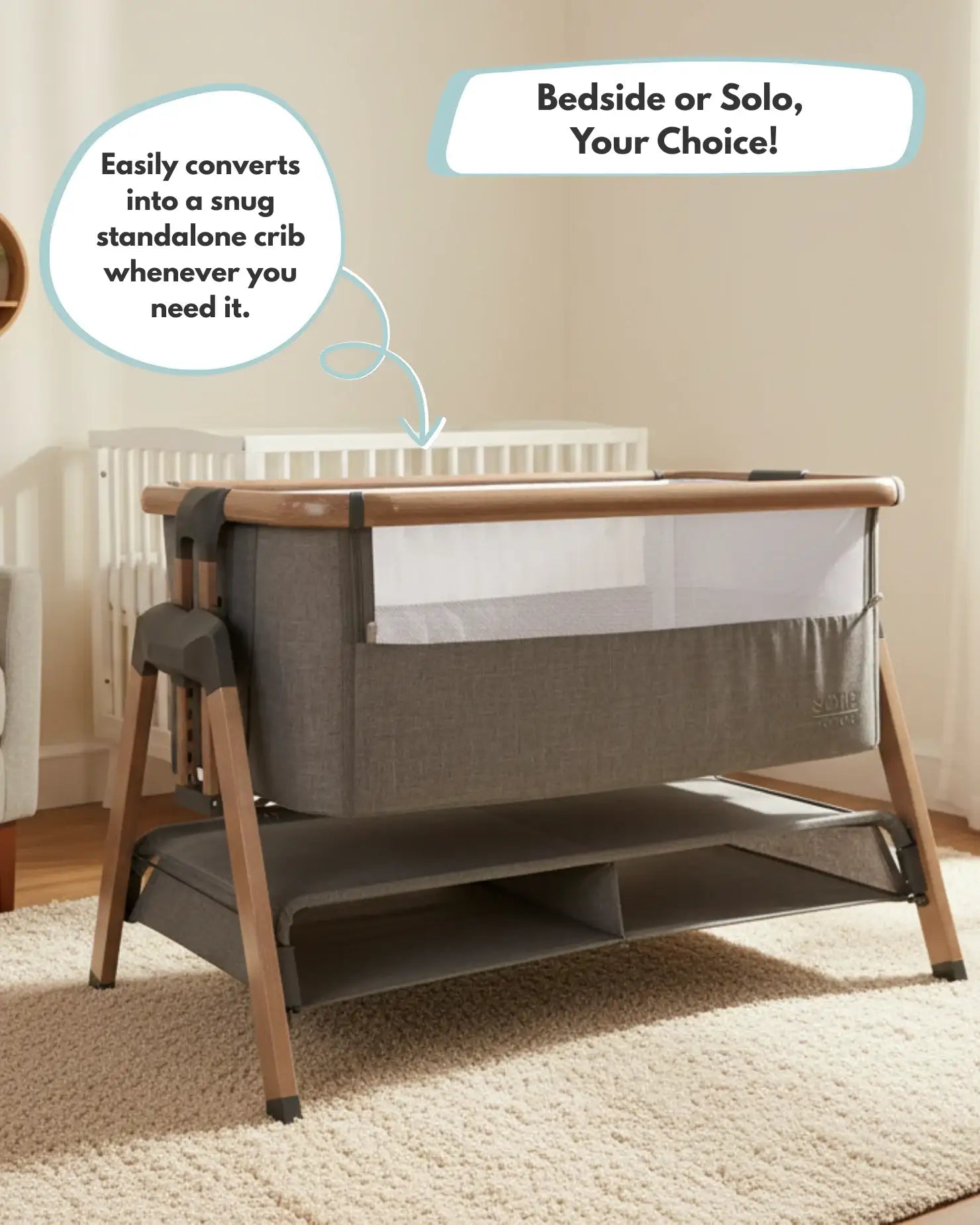 Sona Next To Me Crib - Grey - Bedside Crib