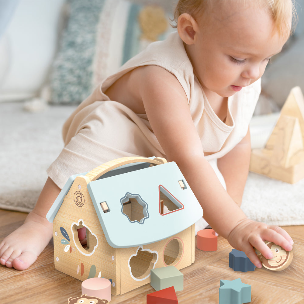 Speedy Monkey Wooden House Shaper Shorter - Stacking / Sorting Toy